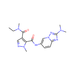 CCN(C)C(=O)c1cnn(C)c1C(=O)Nc1ccc2nc(N(C)C)nn2c1 ZINC000205056443