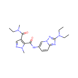 CCN(C)C(=O)c1cnn(C)c1C(=O)Nc1ccc2nc(N(CC)CC)nn2c1 ZINC000205073853