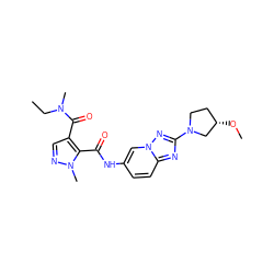 CCN(C)C(=O)c1cnn(C)c1C(=O)Nc1ccc2nc(N3CC[C@H](OC)C3)nn2c1 ZINC000204939565