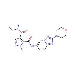 CCN(C)C(=O)c1cnn(C)c1C(=O)Nc1ccc2nc(N3CCOCC3)nn2c1 ZINC000205048544