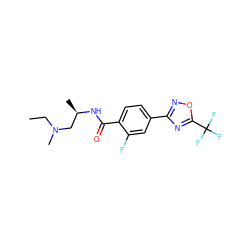 CCN(C)C[C@@H](C)NC(=O)c1ccc(-c2noc(C(F)(F)F)n2)cc1F ZINC000142935096