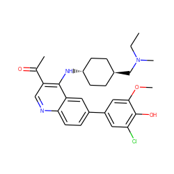 CCN(C)C[C@H]1CC[C@H](Nc2c(C(C)=O)cnc3ccc(-c4cc(Cl)c(O)c(OC)c4)cc23)CC1 ZINC000473179742