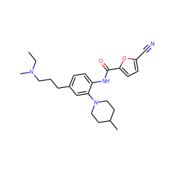 CCN(C)CCCc1ccc(NC(=O)c2ccc(C#N)o2)c(N2CCC(C)CC2)c1 ZINC000146948995