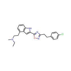 CCN(C)CCc1cccc2[nH]c(-c3nc(CCc4ccc(Cl)cc4)no3)cc12 ZINC000036311429