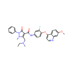 CCN(C)Cc1c(C(=O)Nc2ccc(Oc3ccnc4cc(OC)ccc34)c(F)c2)c(=O)n(-c2ccccc2)n1C ZINC000084756782