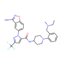 CCN(C)Cc1ccccc1N1CCC(NC(=O)c2cc(C(F)(F)F)nn2-c2ccc3onc(N)c3c2)CC1 ZINC000014969569