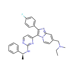 CCN(C)Cc1ccn2c(-c3ccnc(N[C@@H](C)c4ccccc4)n3)c(-c3ccc(F)cc3)nc2c1 ZINC000028822144