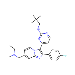 CCN(C)Cc1ccn2c(-c3ccnc(NCC(C)(C)C)n3)c(-c3ccc(F)cc3)nc2c1 ZINC000028822167