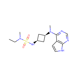 CCN(C)S(=O)(=O)N[C@H]1C[C@@H](N(C)c2ncnc3[nH]ccc23)C1 ZINC001772575045