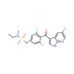 CCN(C)S(=O)(=O)Nc1cc(F)c(C(=O)c2c[nH]c3ncc(Cl)cc23)c(F)c1 ZINC000299860618