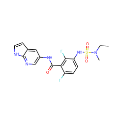 CCN(C)S(=O)(=O)Nc1ccc(F)c(C(=O)Nc2cnc3[nH]ccc3c2)c1F ZINC000072181322