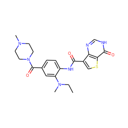 CCN(C)c1cc(C(=O)N2CCN(C)CC2)ccc1NC(=O)c1csc2c(=O)[nH]cnc12 ZINC000653901878