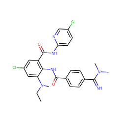 CCN(C)c1cc(Cl)cc(C(=O)Nc2ccc(Cl)cn2)c1NC(=O)c1ccc(C(=N)N(C)C)cc1 ZINC000040408468