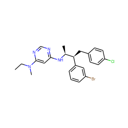 CCN(C)c1cc(N[C@@H](C)[C@@H](Cc2ccc(Cl)cc2)c2cccc(Br)c2)ncn1 ZINC000043120155