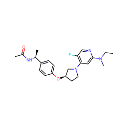 CCN(C)c1cc(N2CC[C@@H](Oc3ccc([C@H](C)NC(C)=O)cc3)C2)c(F)cn1 ZINC000169709896