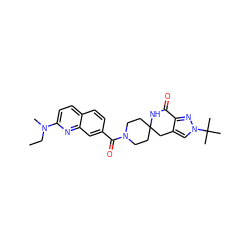 CCN(C)c1ccc2ccc(C(=O)N3CCC4(CC3)Cc3cn(C(C)(C)C)nc3C(=O)N4)cc2n1 ZINC000261101988