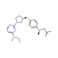 CCN(C)c1ccnc(N2CC[C@@H](Oc3ccc([C@H](C)NC(C)=O)cc3)C2)n1 ZINC000261182388