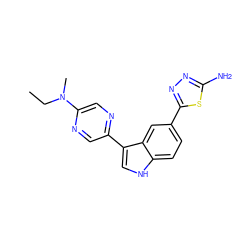 CCN(C)c1cnc(-c2c[nH]c3ccc(-c4nnc(N)s4)cc23)cn1 ZINC000145418837