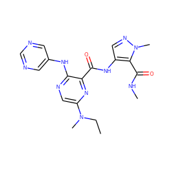 CCN(C)c1cnc(Nc2cncnc2)c(C(=O)Nc2cnn(C)c2C(=O)NC)n1 ZINC000169701921