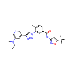 CCN(C)c1cncc(-c2cn(-c3cc(C(=O)Nc4cc(C(C)(C)C)on4)ccc3C)nn2)c1 ZINC000224831278
