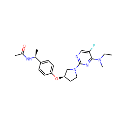 CCN(C)c1nc(N2CC[C@@H](Oc3ccc([C@H](C)NC(C)=O)cc3)C2)ncc1F ZINC000261182907