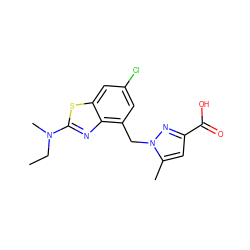 CCN(C)c1nc2c(Cn3nc(C(=O)O)cc3C)cc(Cl)cc2s1 ZINC001772583648