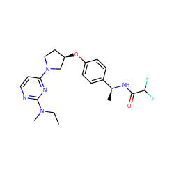 CCN(C)c1nccc(N2CC[C@@H](Oc3ccc([C@H](C)NC(=O)C(F)F)cc3)C2)n1 ZINC000261187997