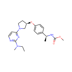 CCN(C)c1nccc(N2CC[C@@H](Oc3ccc([C@H](C)NC(=O)OC)cc3)C2)n1 ZINC000261104666