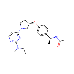 CCN(C)c1nccc(N2CC[C@@H](Oc3ccc([C@H](C)NC(C)=O)cc3)C2)n1 ZINC000221229409