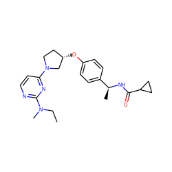 CCN(C)c1nccc(N2CC[C@H](Oc3ccc([C@H](C)NC(=O)C4CC4)cc3)C2)n1 ZINC000261075195