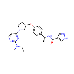 CCN(C)c1nccc(N2CC[C@H](Oc3ccc([C@H](C)NC(=O)c4cn[nH]c4)cc3)C2)n1 ZINC000261153772