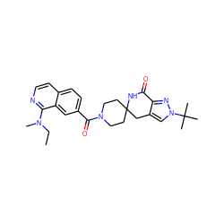 CCN(C)c1nccc2ccc(C(=O)N3CCC4(CC3)Cc3cn(C(C)(C)C)nc3C(=O)N4)cc12 ZINC000261183499