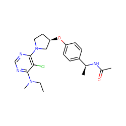 CCN(C)c1ncnc(N2CC[C@@H](Oc3ccc([C@H](C)NC(C)=O)cc3)C2)c1Cl ZINC000261126425