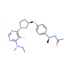 CCN(C)c1ncnc(N2CC[C@@H](Oc3ccc([C@H](C)NC(C)=O)cc3)C2)c1F ZINC000261072116