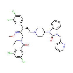 CCN(C/C(=N\OC)[C@H](CCN1CCC(n2c(=O)n(Cc3ccccn3)c3ccccc32)CC1)c1ccc(Cl)c(Cl)c1)C(=O)c1cc(Cl)cc(Cl)c1 ZINC000095610309