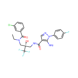 CCN(C[C@@](O)(CNC(=O)c1cnn(-c2ccc(F)cc2)c1N)C(F)(F)F)C(=O)c1cccc(Cl)c1 ZINC000042888239