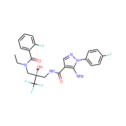 CCN(C[C@@](O)(CNC(=O)c1cnn(-c2ccc(F)cc2)c1N)C(F)(F)F)C(=O)c1ccccc1F ZINC000040392971