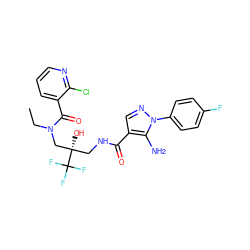 CCN(C[C@@](O)(CNC(=O)c1cnn(-c2ccc(F)cc2)c1N)C(F)(F)F)C(=O)c1cccnc1Cl ZINC000049867582