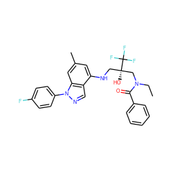 CCN(C[C@@](O)(CNc1cc(C)cc2c1cnn2-c1ccc(F)cc1)C(F)(F)F)C(=O)c1ccccc1 ZINC000043121655