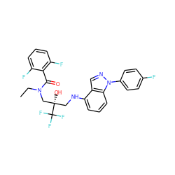 CCN(C[C@@](O)(CNc1cccc2c1cnn2-c1ccc(F)cc1)C(F)(F)F)C(=O)c1c(F)cccc1F ZINC000043024895