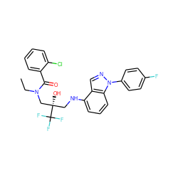 CCN(C[C@@](O)(CNc1cccc2c1cnn2-c1ccc(F)cc1)C(F)(F)F)C(=O)c1ccccc1Cl ZINC000043075237