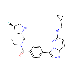 CCN(C[C@@H]1C[C@@H](F)CN1)C(=O)c1ccc(-c2cnc3ccc(NCC4CC4)nn23)cc1 ZINC000066099093