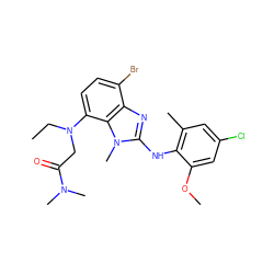 CCN(CC(=O)N(C)C)c1ccc(Br)c2nc(Nc3c(C)cc(Cl)cc3OC)n(C)c12 ZINC001772648384