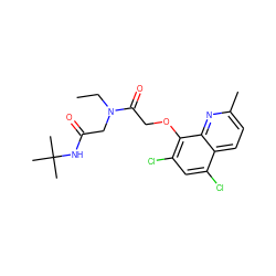 CCN(CC(=O)NC(C)(C)C)C(=O)COc1c(Cl)cc(Cl)c2ccc(C)nc12 ZINC000003327201