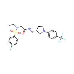 CCN(CC(=O)NC[C@@H]1CCN(c2ccc(C(F)(F)F)cc2)C1)S(=O)(=O)c1ccc(F)cc1 ZINC000209391394