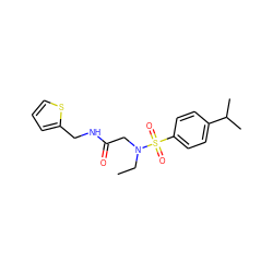 CCN(CC(=O)NCc1cccs1)S(=O)(=O)c1ccc(C(C)C)cc1 ZINC000002654759