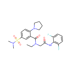 CCN(CC(=O)Nc1c(F)cccc1F)C(=O)c1cc(S(=O)(=O)N(C)C)ccc1N1CCCC1 ZINC000012527934