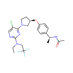 CCN(CC(F)(F)F)c1ncc(Cl)c(N2CC[C@@H](Oc3ccc([C@H](C)NC(C)=O)cc3)C2)n1 ZINC000261191392