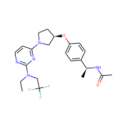 CCN(CC(F)(F)F)c1nccc(N2CC[C@@H](Oc3ccc([C@H](C)NC(C)=O)cc3)C2)n1 ZINC000261086485