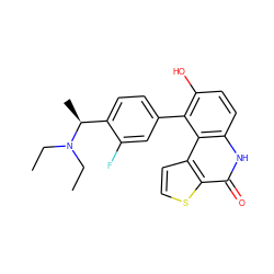 CCN(CC)[C@@H](C)c1ccc(-c2c(O)ccc3[nH]c(=O)c4sccc4c23)cc1F ZINC000150063317